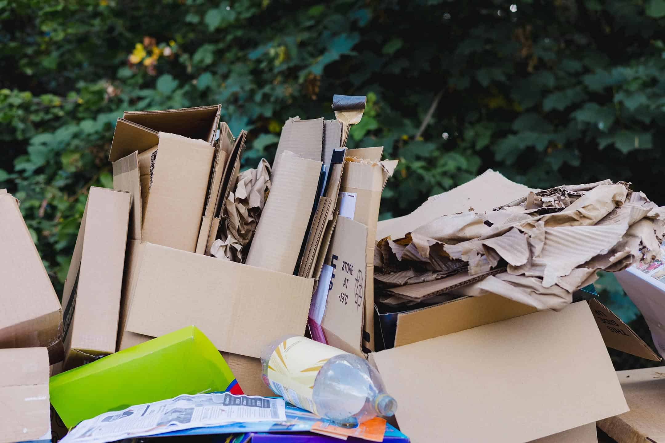 Fly-tipping rubbish piled up. Mostly cardboard.